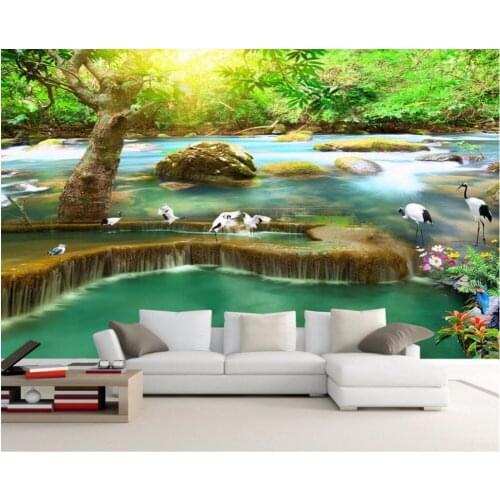 3d wall murals wallpaper for walls 3 d wallpaper Sun forest falls cranes background wall room decor Custom mural photo painting