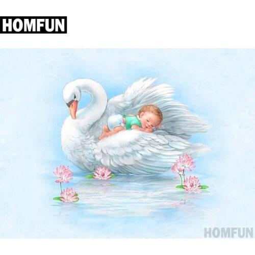 HOMFUN Full Square/Round Drill 5D DIY Diamond Painting "Swan & baby" 3D Embroidery Cross Stitch 5D Home Decor Gift A00587