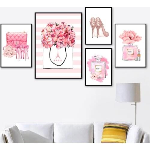 Diamond embroidery pink fashion perfume high heels lipstick bag mural rhinestone embroidery art Nordic cross stitch mosaic l