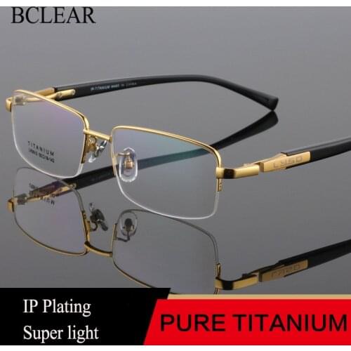 BCLEAR Men High Quality Pure Titanium Eye Glasses Frames Acetate Temple Legs Gold Silver Business Luxury Spectacle Frame Eyewear