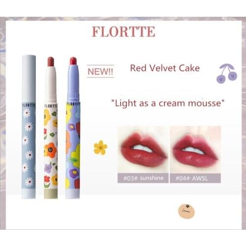 FLORTTE Brand Lucky Flower Lipstick Pencil Lip Liner Velvet Lipstick Silky Soft Mist Rich Color Rendering Women Beauty Cosmetics