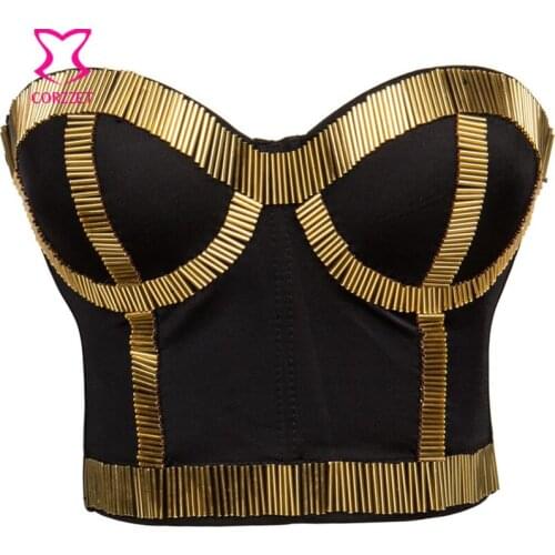 Plus Size Bralette Bustier Crop Top Push Up Bra Sexy Tube Beads Stud Bras For Women Burlesque Club Dancewear Punk Rave Brassiere