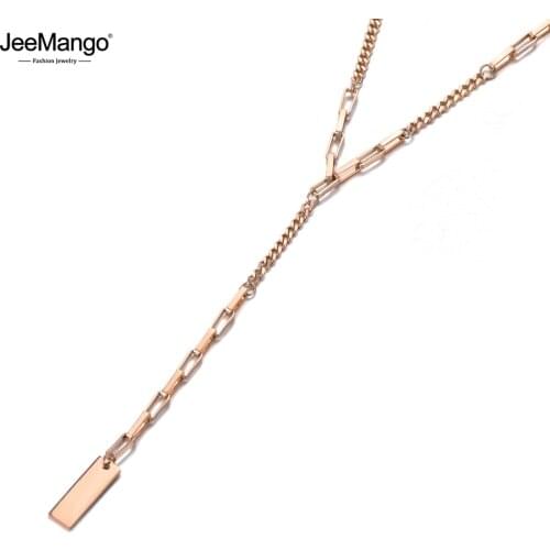 JeeMango Original Design Geometric Charm Pendant Necklaces For Women Titanium Stainless Steel Box Chain Choker Necklace JN19150
