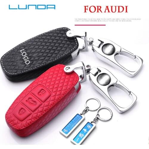 2018/2019 Car key case for Audi a4 a5 a6l q3 q5 q7 a1 a3 a7 a8 Genuine Leather key cover protective case red+Metal key ring