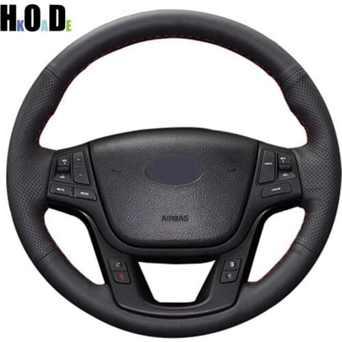 Black Artificial Leather Steering Wheel Covers Hand-Stitched Car Steering Wheel Covers for Kia Sorento 2009-2013