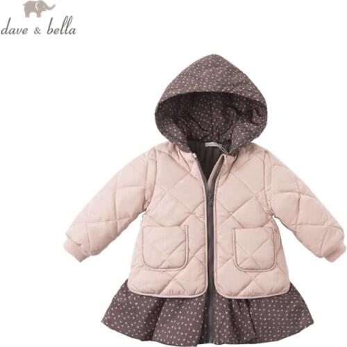 DBZ12630 dave bella winter baby girls fashion floral draped padded hooded coat children tops infant toddler outerwear