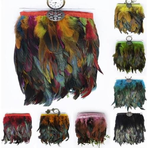 Wholesale 10Meters 10-18CM Natural Chicken Rooster Tail Feathers Trim Strip Wedding Party Clothing White Rooster Feather Ribbon