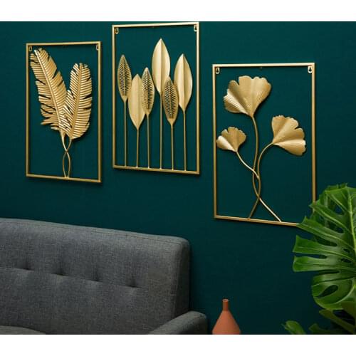Metal Leaf Plant Wall Decor Wrought Iron Wall Hanging Non-perforated Wall Mural Living Room Bedroom Nordic Home Decor
