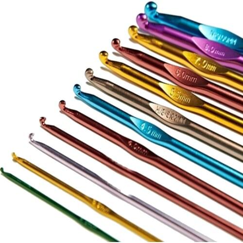 12pcs Sewing Needles Aluminium Crochet Hooks Set Needles Knitting Weave Craft Yarn Crochet Needle Sewing Tools Accessories