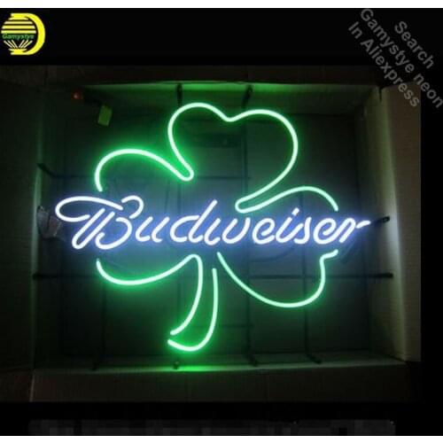 Neon Sign for Budweise Lucky Shamrock neon bulb Sign Neon lights Sign glass Tube Iconic Bulbs Bright lamp Custom Brand LOGO