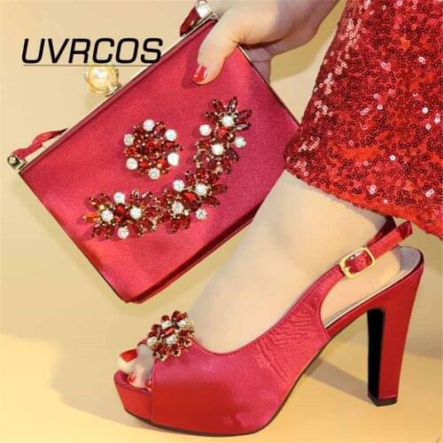 Latest Design Women Italian African Party Pumps Shoes and Bags Decorated with Rhinestone Women Shoe and Bag for Nigeria Party