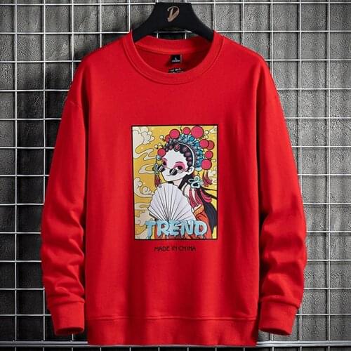 2021 New Chinese Style Printed Crewneck Sweatshirts Men Streetwear Red White Black Pullover Hoodie Oversize Tops Plus Size 8XL