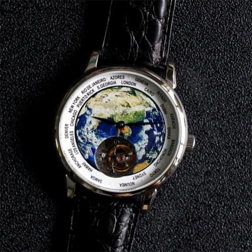Luxury Fashion Unique Gift Business Brand Men Watch Tourbillon Hollow Dial World Earth Enamel White Military Pilot 1963 Watches