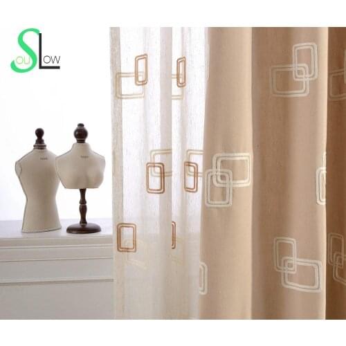 Box New Cotton Stereo Curtain Collocation Embroidered Korean Geometric Curtains Cortinas Living Room Sheer Tulle Kitchen Modern