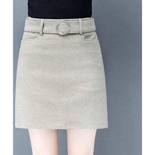 Autumn Winter Women Elegant Woolen Short Skirt Korean Party Office Ladies Skirts Womens Clothing Fashion Slim Female Wrap Skirt