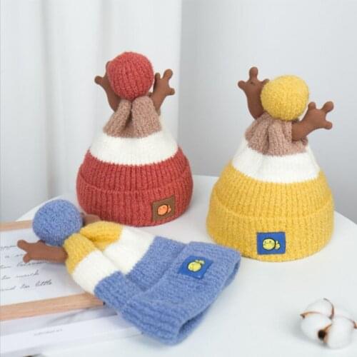 Autumn/Winter Baby hat for girls, Baby deerball for Children, Hair wool hat for ear protector for boys, knitted warm hat