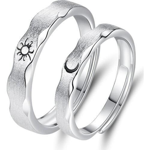 A Pair of Sterling Silver Couple Rings Simple Personality Sun and Moon Opening Ring Valentines Day Gift