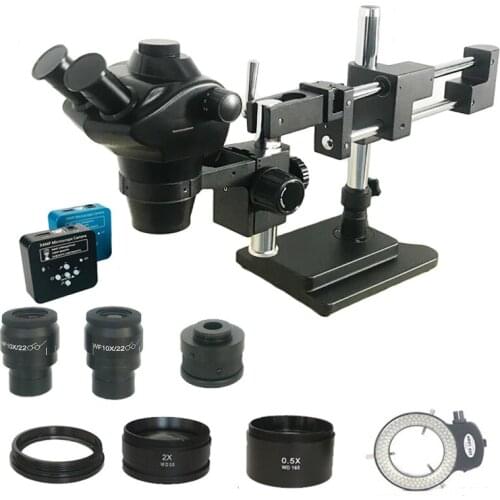 Soldering Industrial double arm boom 4X-100X Simul-focal Trinocular Stereo Microscope +34MP HDMI digital USB Electronic camera