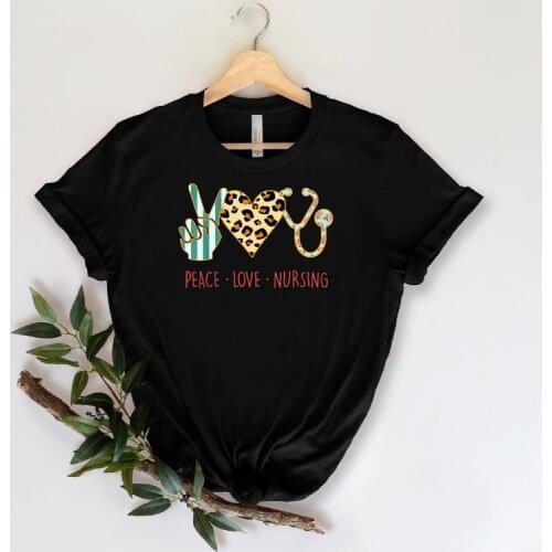 Peace Love Nursing Gift For Nurse T-shirt Short Sleeve 100%Cotton Top Tee Funny O Neck oversized harajuku T-shirts Drop Shipping