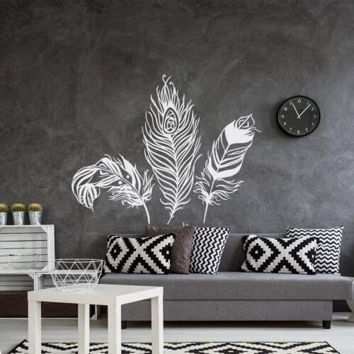 Feather Wall Decal Decor- Feathers Vinyl Wall Sticcker-Tribal Boho Bohemian Bedroom Decor Feather Wall Art Mural LR39
