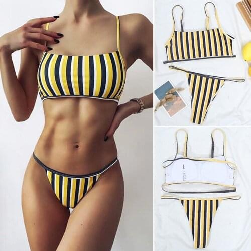Stripe Swimwear Women Sexy Thong Bikini Cut Swimsuit Female Push Up Bikini Set Bathing Suit Swim Wear