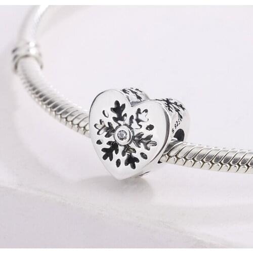 Simple Fashion Designs 925 Sterling Silver Snowflake Openwork Filigree Heart Beads Pendant Charm Bracelet DIY Jewelry Making