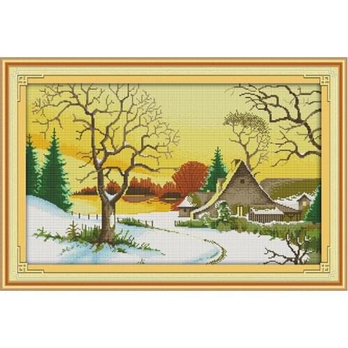 Joy Sunday The first snow landscape pattern cross stitch printing 11&14CT DIY DMC embroidery kit needle and thread for handmade
