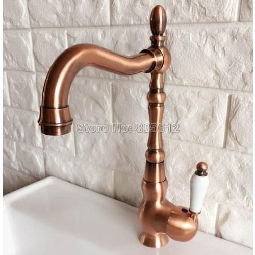 Modern Antique Red Copper Cold and Hot Water Washbasin Faucet Mixer Kitchen Sink Tap Swivel Spout Faucets Deck Mounted Wnf422