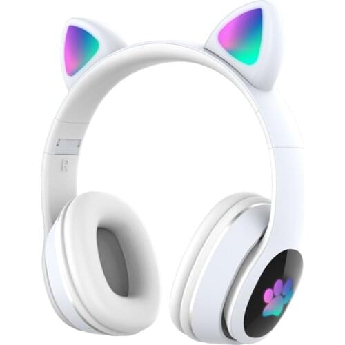 L400 Sports Fitness Wireless Headsets Stereo Cute Cat Ear Headphone 3.5mm Bluetooth-compatible 5.0 Music FM Headset for PC Phone
