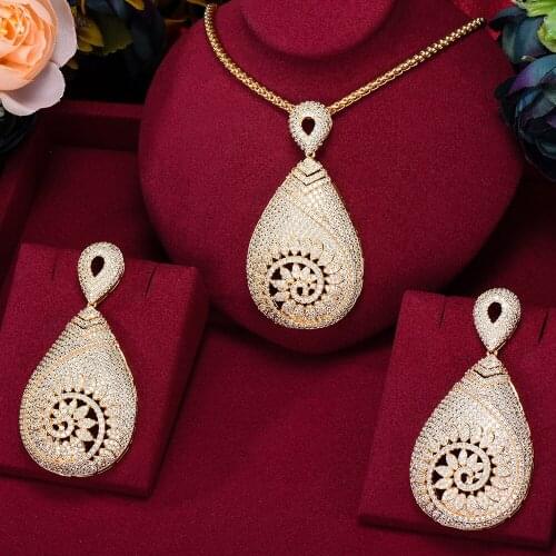 Super Luxury Necklace Earring Set Water Drop Cubic Zircon Crystal CZ Engagement For Women Wedding DUBAI Bridal Jewelry Set