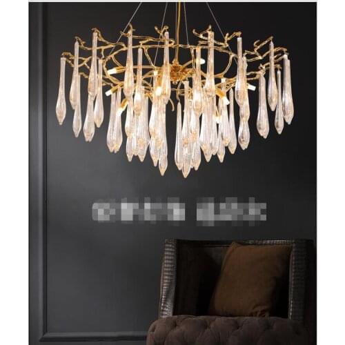 Light luxury post-modern copper branch crystal chandelier French living room dining room lamp American minimalist designer villa