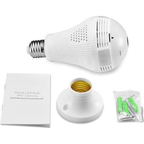 LED Light Wireless Panoramic Home Security WiFi CCTV Fisheye Bulb Lamp IP Camera Camara Mini