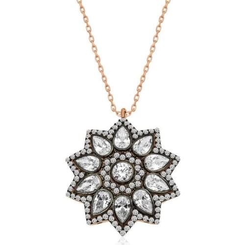 Tevuli 925 Sterling Silver Flower Pattern Diamond Montür Necklace