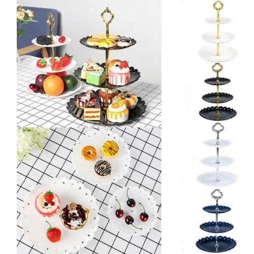 Three-Tier Cake Display Stand Fruit Plate Afternoon Tea Party Serving Platter Cupcake Dessert Stand for Birthday Wedding Decor
