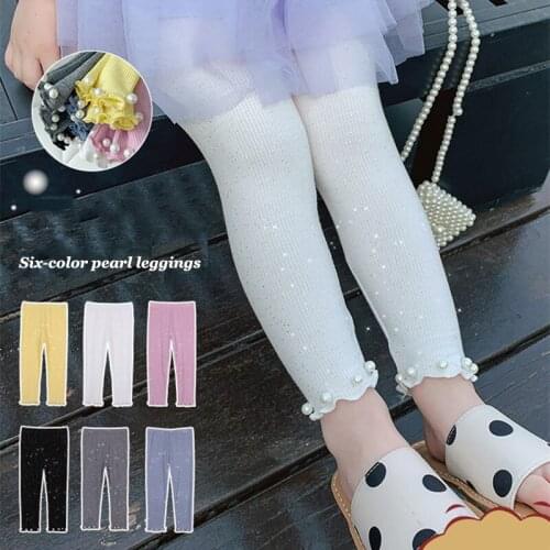 Spring Summer Thin Section Clothing For Girls Pants Tights For Children Clothes Pearl Flower Side Women Leggings Female