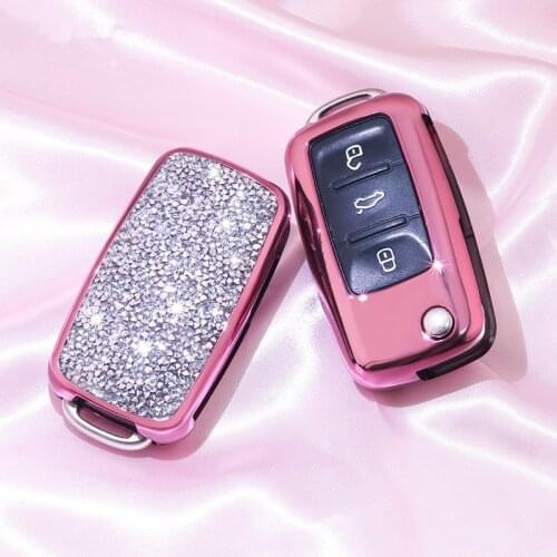 Diamond Car Key Case Cover For VW Volkswagen Polo Golf Passat Beetle CaddyT5 Up Eos Tiguan Skoda A5 SEAT Leon Altea Accessories