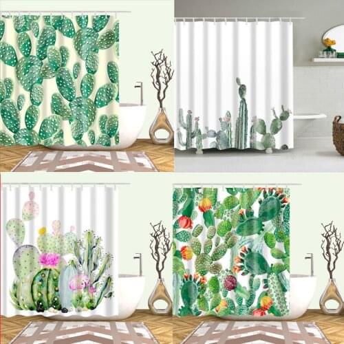 Tropical Cactus Shower Curtains Cactus Flowers Blossom Bath Curtain Durable Waterproof Fabric