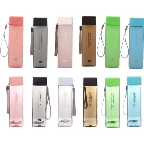 Green Portable Square Plastic Frosted Milk Hanging Sports Water Rope Outdoor Cup Matte 500ml Z1I5