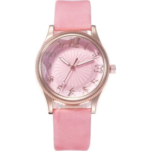 Women Leather Watch Casual Luxury Ladies Flower Surface Quartz Watch