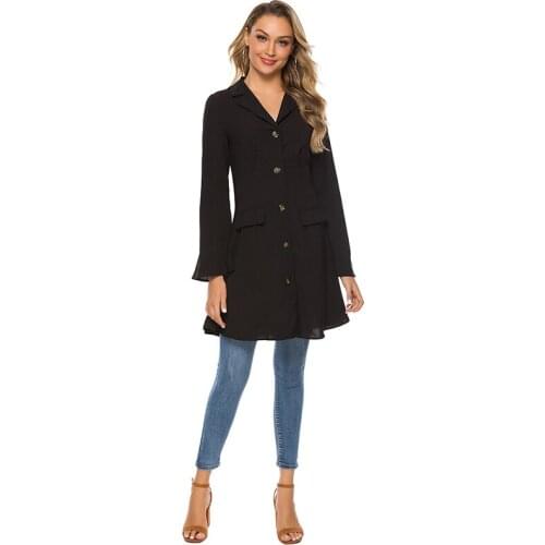 Women Dresses Fashion V-neck Waist Slim Flare Sleeve Dress With Button Ladies Summer Long Sleeve Casual Loose Dress Femme
