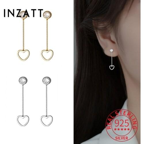 INZATT Real 925 Sterling Silver Chain Tassel Hollow Heart Zircon Round Drop Earrings For Fashion Women OL Charming Fine Jewelry