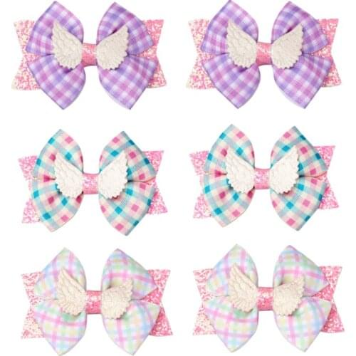 10pcs/Lot 3.5Inch Small Fresh Plaid Handmade Ribbon Grosgrain Hair Bow Clip Kids Glitter Bows Hairpin Children Hair Accessories