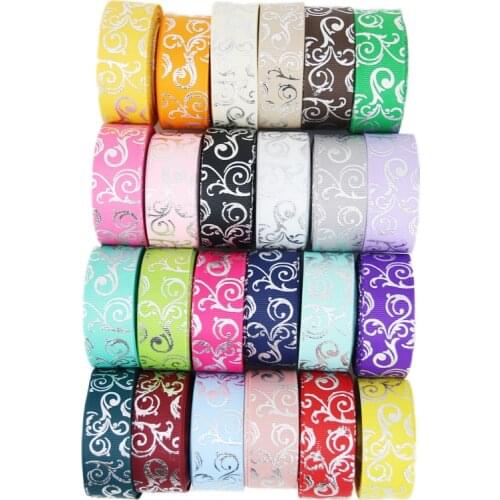 10 yards/lot) 25mm Silver Hot stamping grosgrain ribbon gift wedding ribbon roll