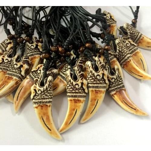 FREE SHIPPING yqtdmy 12 pcs Hot Sale Style Women Men Light Brown Yak bone carving Dragon Totem Supporter talismans Necklace