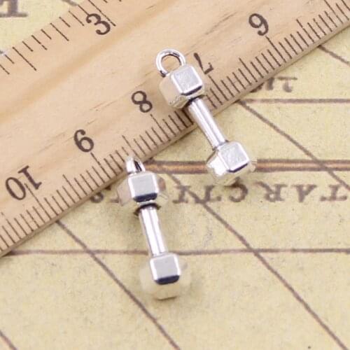 15pcs Charms Fitness Equipment Dumbbell 21x6x6mm Tibetan Pendants Antique Jewelry Making DIY Handmade Craft