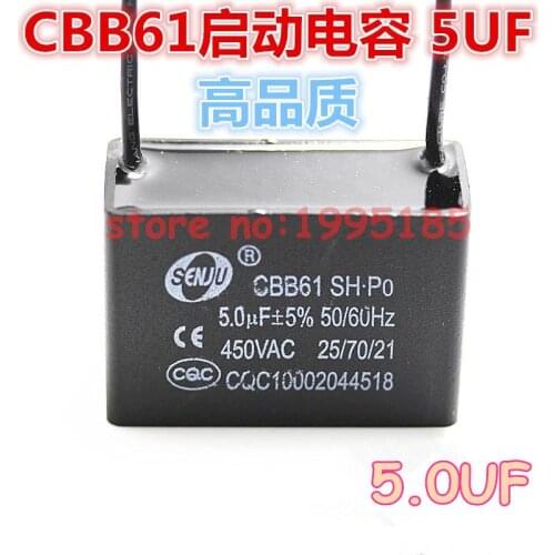 6Pcs/Lot CBB61+-5% 5.0uF 450V/AC CBB Capacitors The Fan Start Capacitor Motor Start Capacitor
