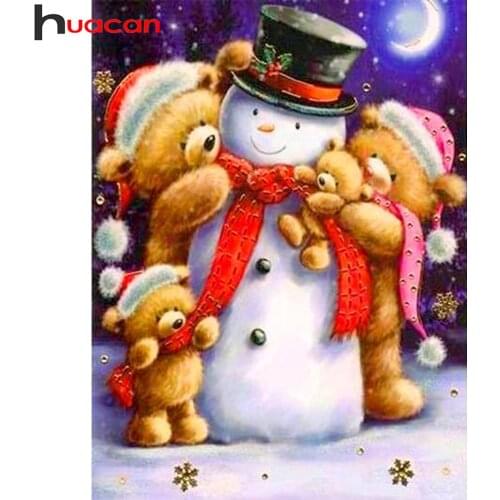 Huacan Diamond Painting Full Drill Snowman Bear Home Decor Diamond Embroidery Mosaic Christmas Snow Diamond Art Gift