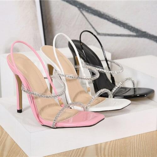 Summer Bling Sandals Women 11.5cm High Heels Strap Fetish Crystal Sandals Female Pink Roman Sandals Girls Stiletto Heels Shoes