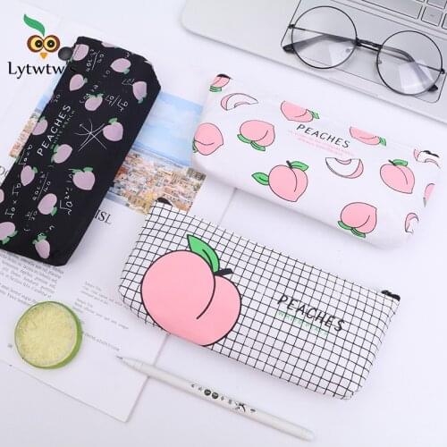 1 Pieces Kawaii Peach Pen Pencil Case Bag Canvas School Stationary Receive Black Tools Makeup Pouch Cosmetics Case