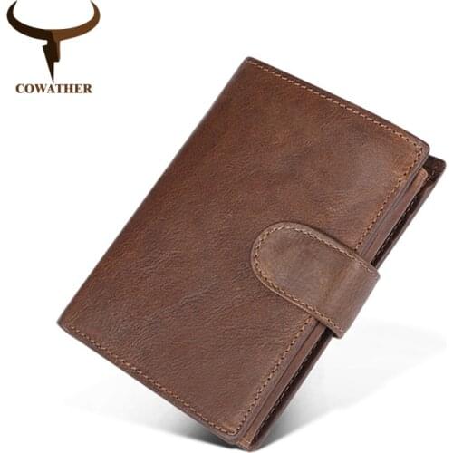 COWATHER wallet top quality cow leather vintage fashion design purse big capacity card coin holder male wallet free shipping